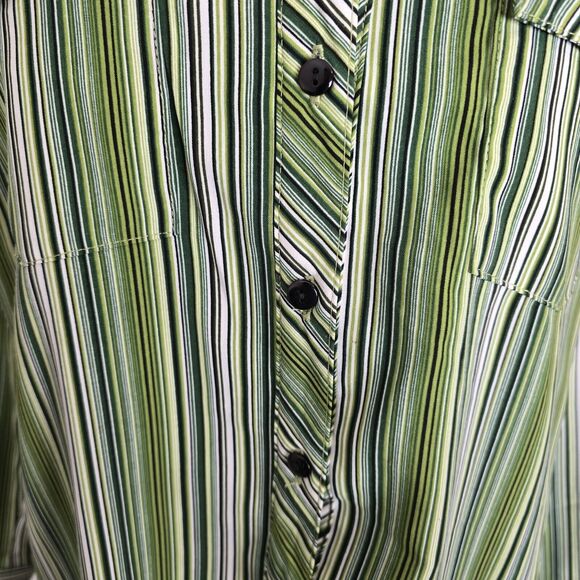 Notations Button Up Top Women Petite Large Striped Chartreuse Retro Stretch - Picture 2 of 9